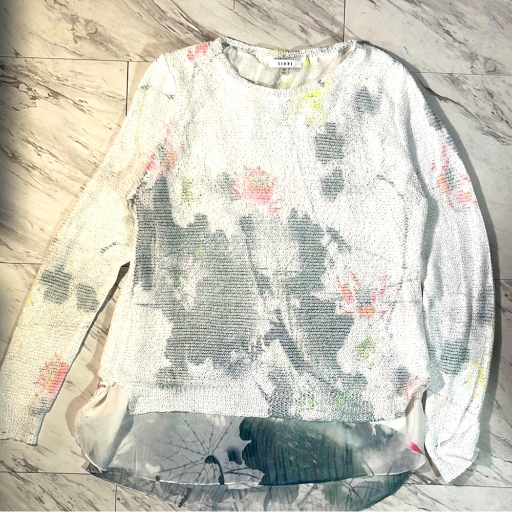 Women M chifon light sweater calligraphy